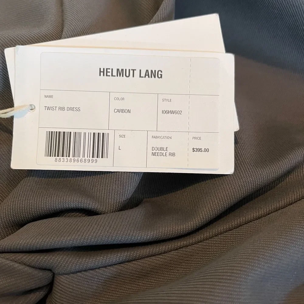 Helmet Lang Gray Twist Neck Ribbed Dress Large NWT - Picture 6 of 13